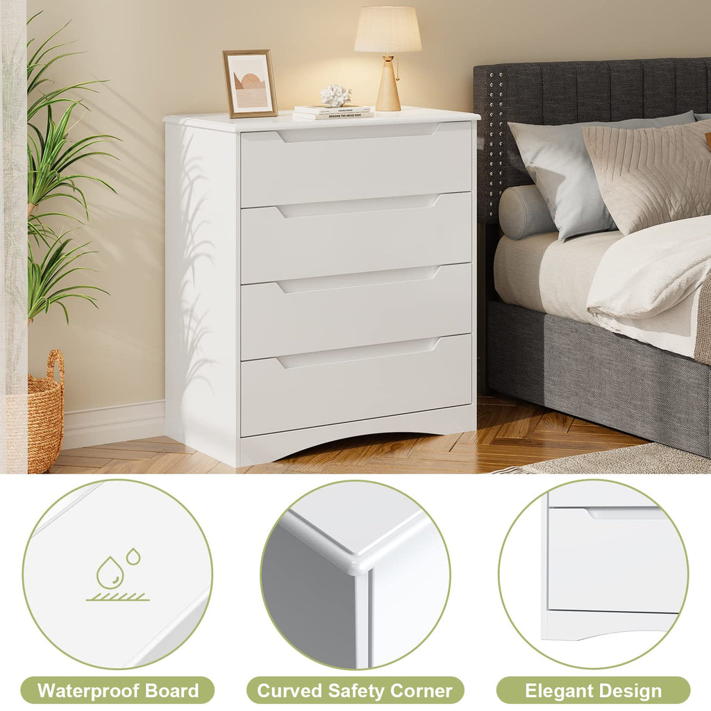 4 Drawer, Sturdy White Chest of Drawers, White