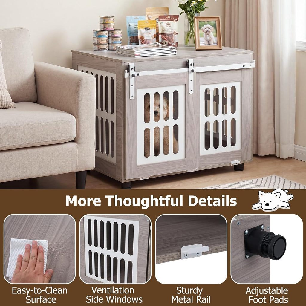 31.5" Dog Crate Furniture with Barn Door for Small Medium Dogs