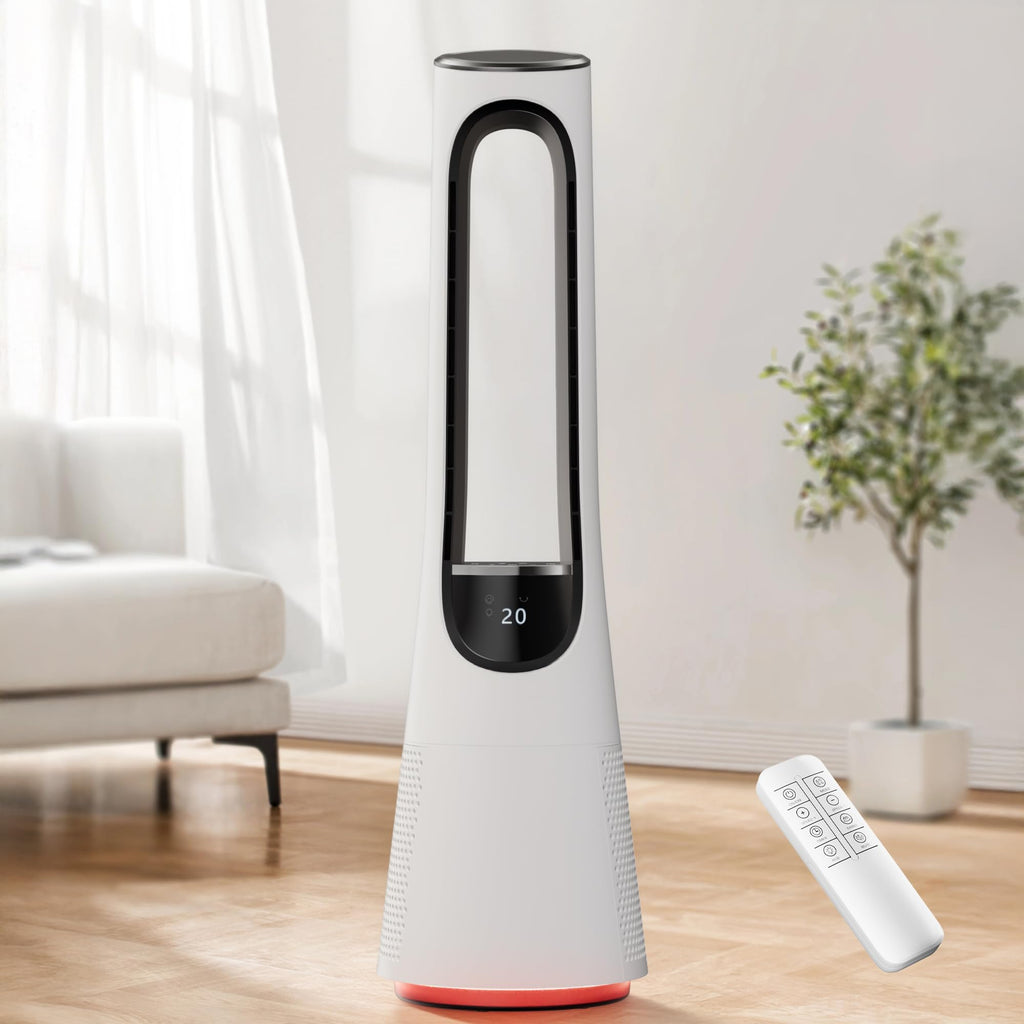 38" Bladeless Tower Fan, 120° Oscillation Quiet Standing Fans, 20 Speeds & 4 Modes, Ambient Light, Remote Control