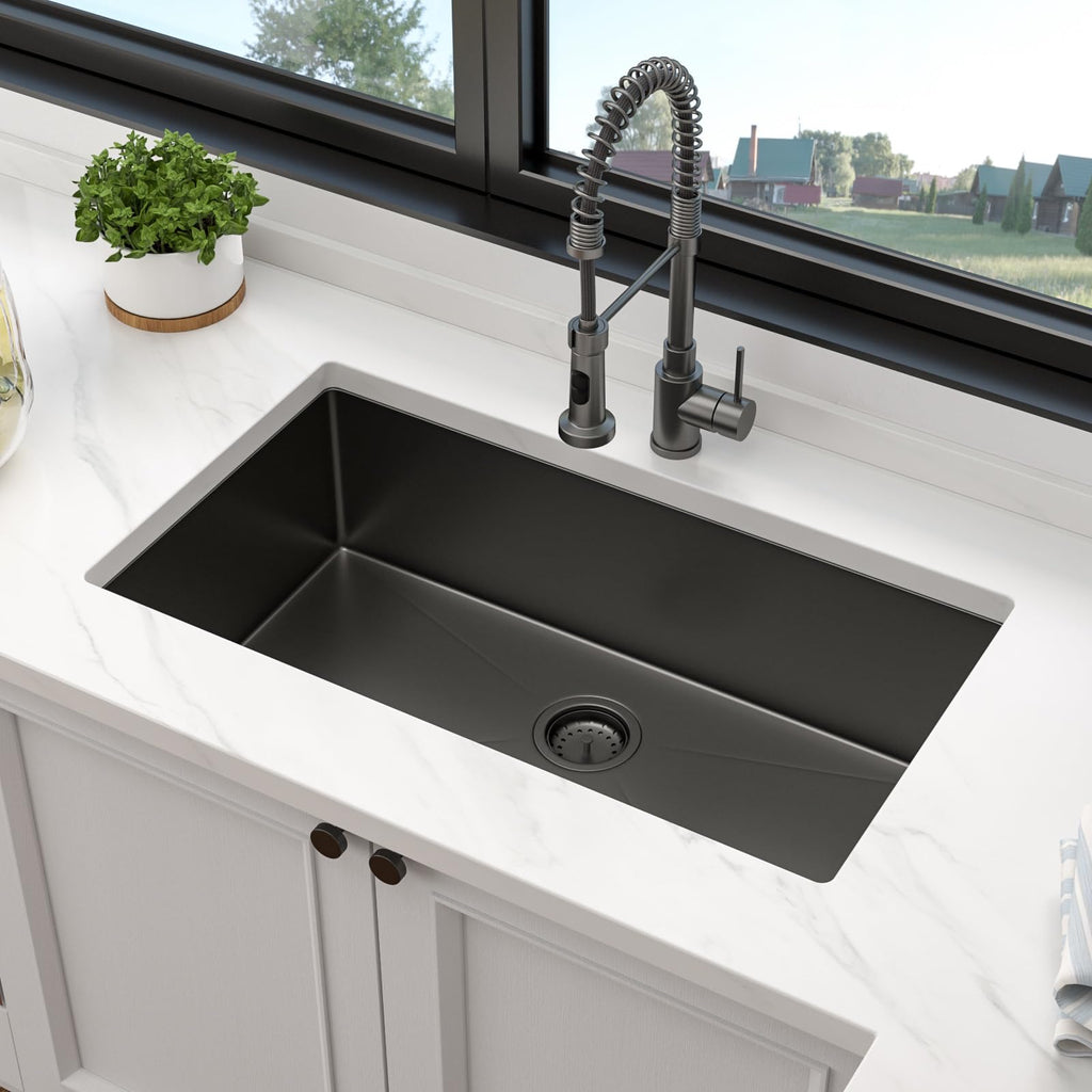 32 Gunmetal Black Stainless Steel Undermount with Offset