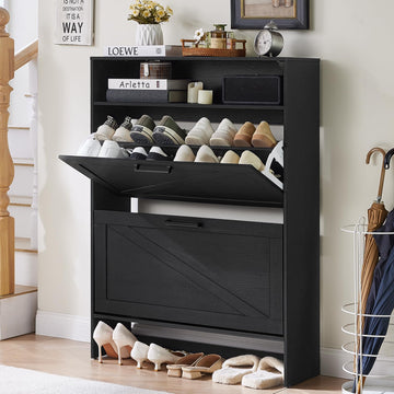 Shoe Cabinet with 2 Flip Drawers, Narrow Entryway Organizer, Black