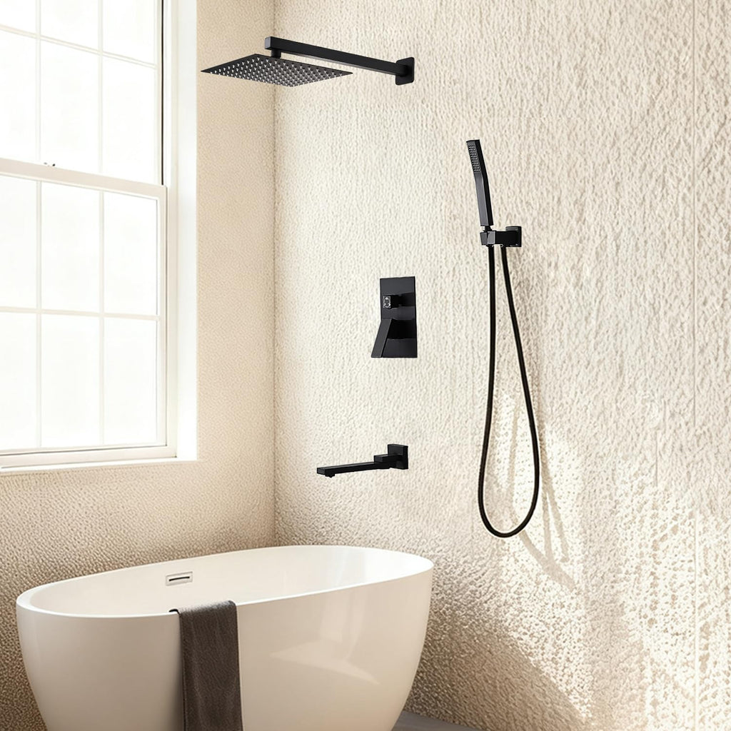 Shower Faucet Set with Tub Spout, 10 Inch Shower Head, Matte Black
