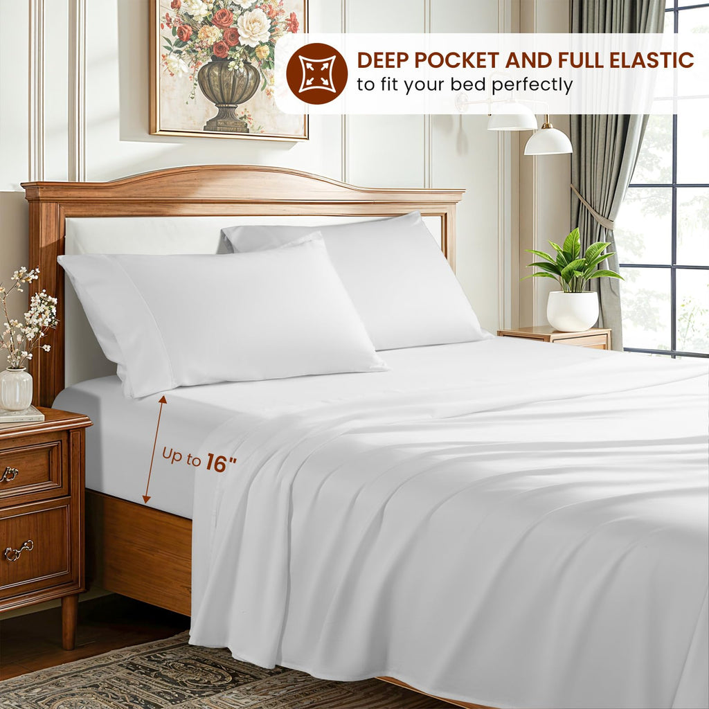 1500 Thread Count Sheets 100% Egyptian Cotton Sheets Set 16 Inches Deep Pocket Queen Size Bedding 4 Pcs Sets (Queen