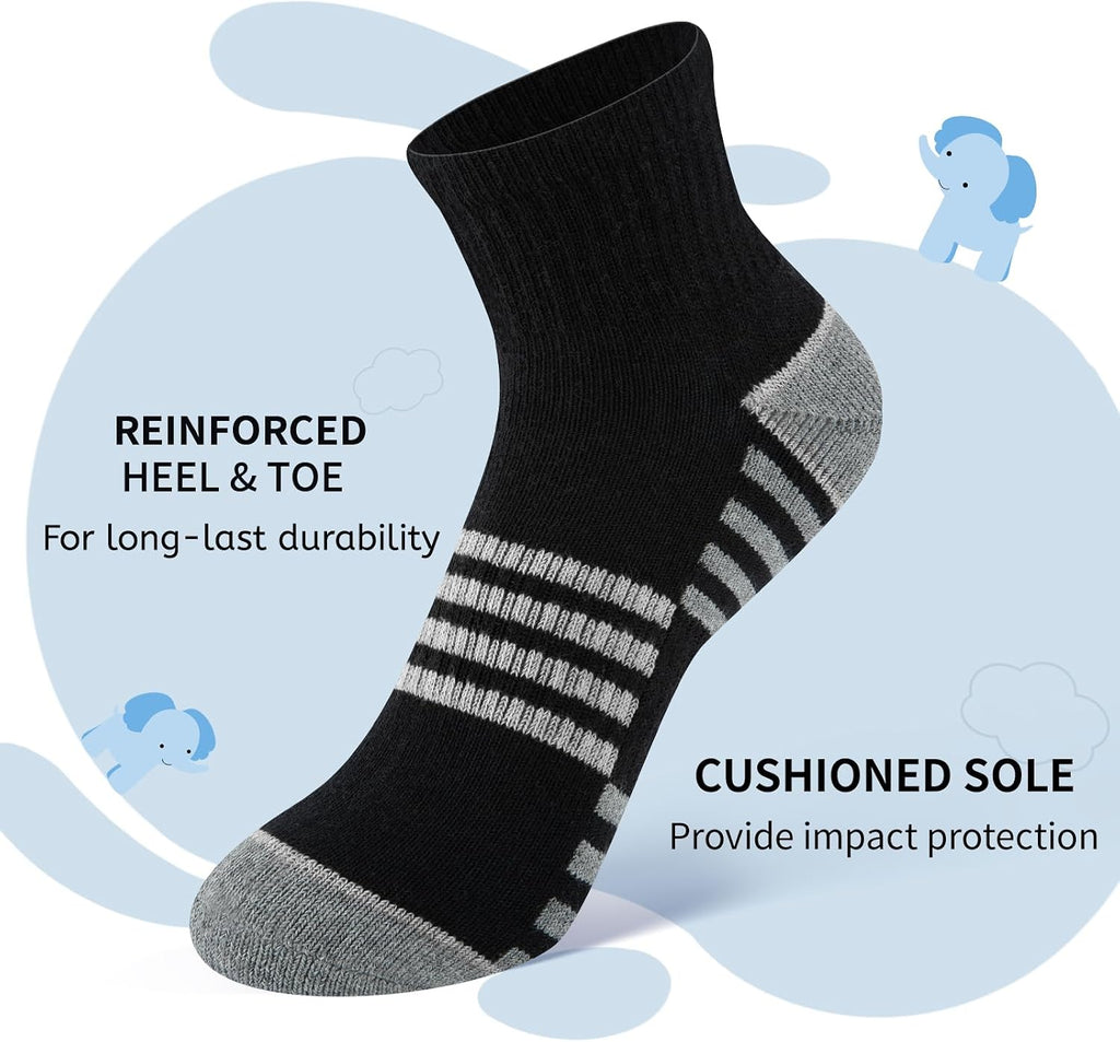 Boys Athletic Quarter Socks - Ankle Sports Socks With Cushioned Sole - 6 Pairs, Old