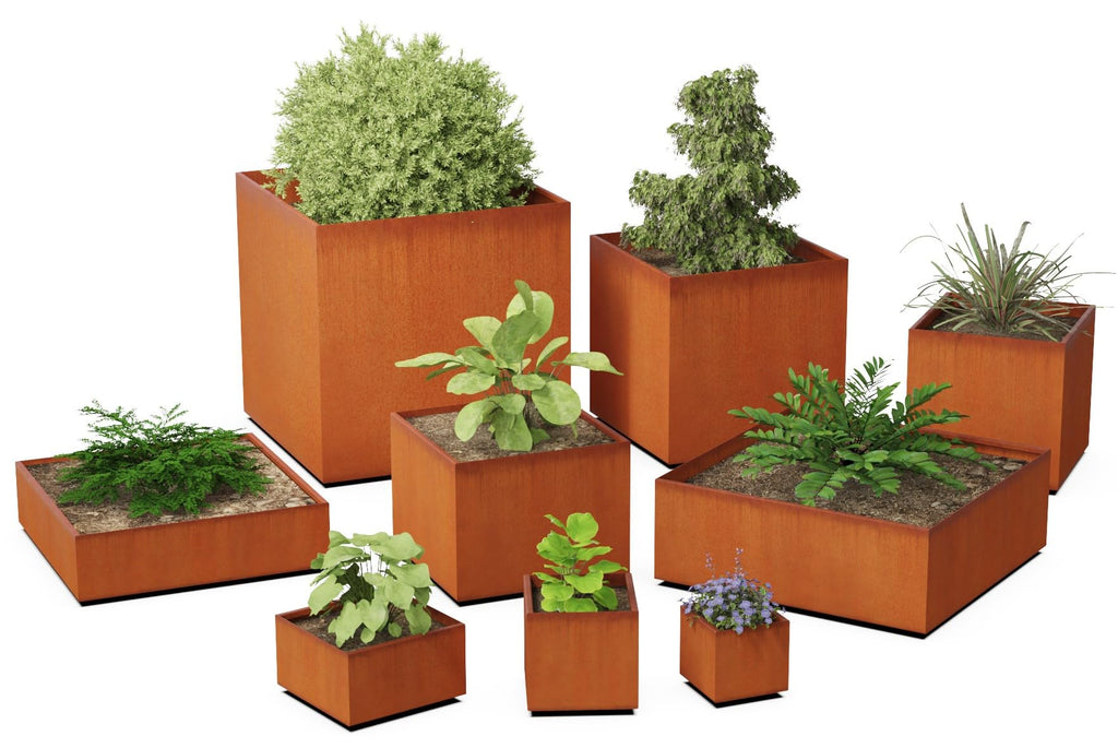 24-Inch Corten Steel Cube Planter - Large Square Outdoor Planter | Heavy Duty Metal Garden Box | Made in USA