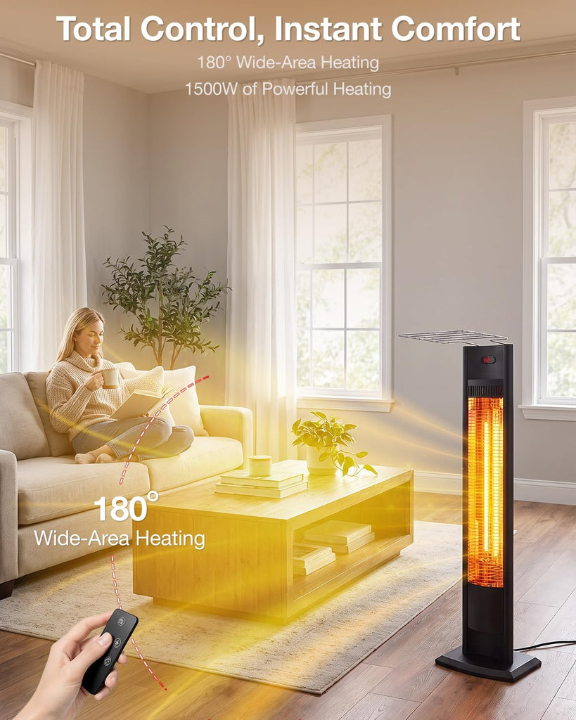 38.5'' in Electric Patio Heater, 1500W Infrared Standing Heater, Portable Outdoor Space Heater, Backyard and Garage