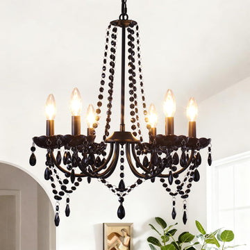 Crystal Black Chandeliers 6 Light Gothic Candle Chandelier