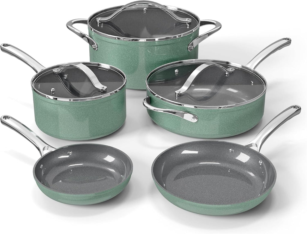 Bakken 12-Piece Ceramic Cookware Set, Nonstick Pots and Pans Set, Non-Toxic PTFE & PFAS-Free Cookware with Silicone