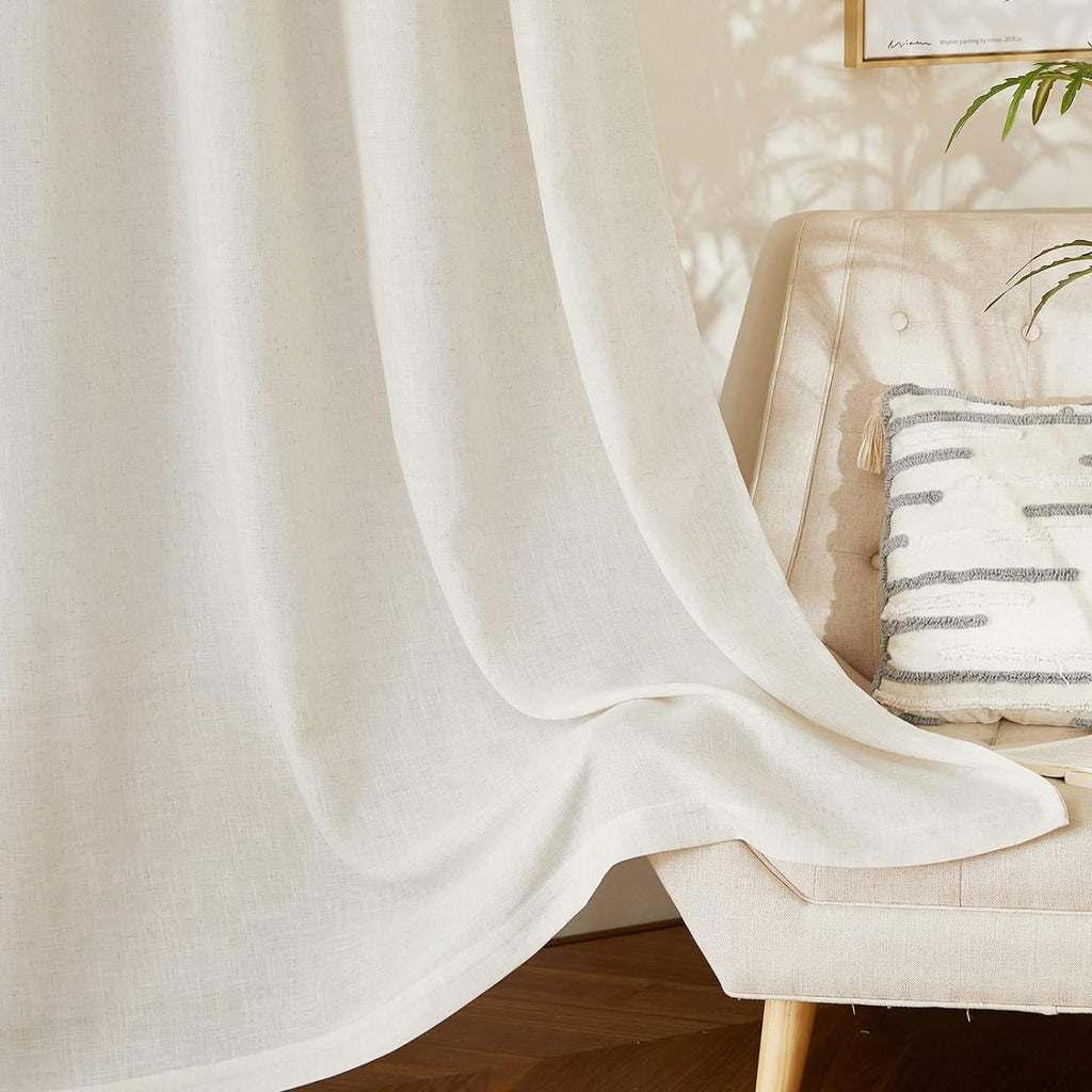 120 inch Curtains Linen Blend, Rod Pocket & Back Tab Natural Linen Burlap Semi Sheer Window Treatments Privacy with