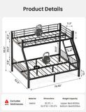 Twin XL Over Queen Bunk Bed, Heavy Duty Queen Bunk Bed for Adults