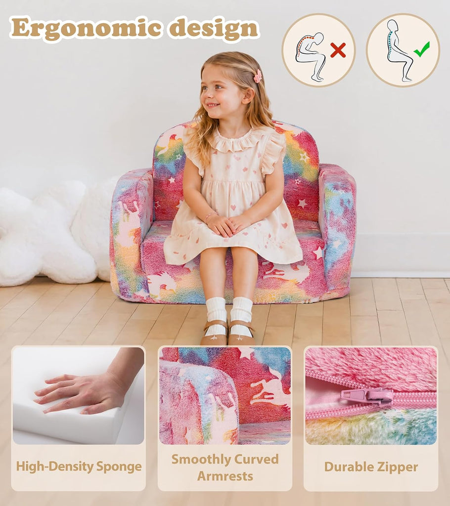Kids Couch, in-1 Soft Toddler Couch Fold Out with Blanket and Cloud Pillow, Glow in The Dark, Toddler Chair Comfy