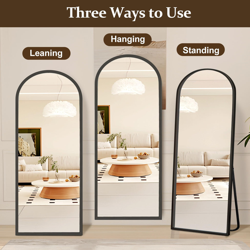 Arched Full Length Mirror with Stand, 57"x20" Full Body Mirror Standing Hanging or Leaning Wall, Arch Wall Mirror