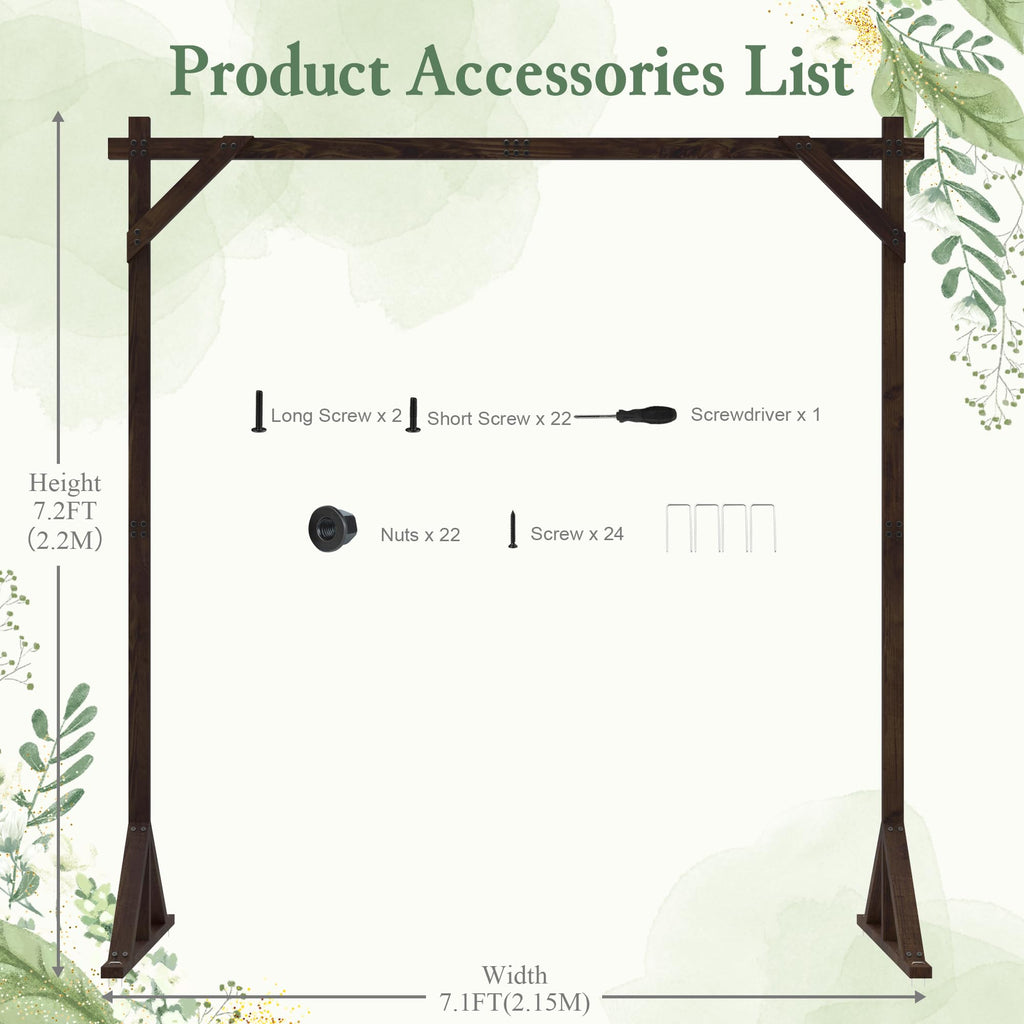 Wooden Wedding Arch Frame Square Wood 7.2ft