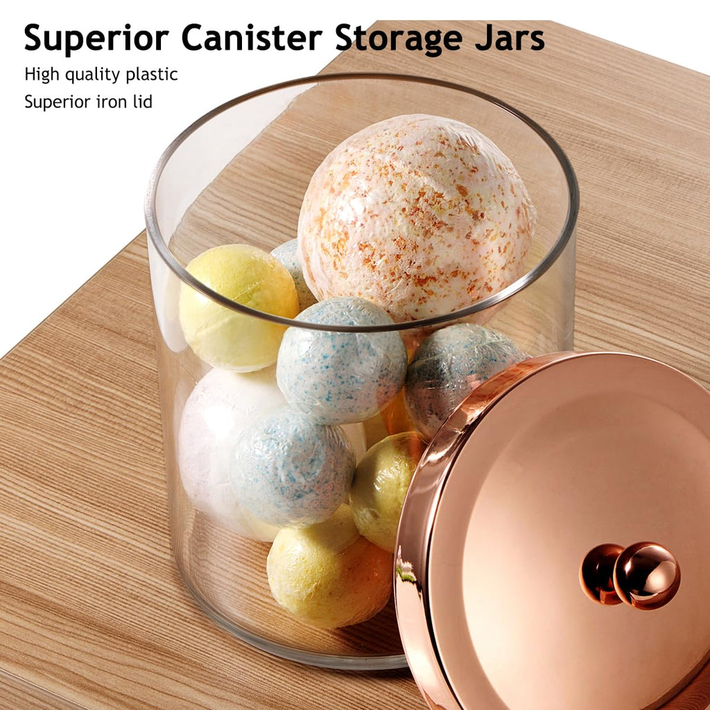 3 Pack Large Plastic Apothecary Jars with Rose Gold Metal Lids
