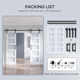 Double 24×84 Inch Glass Barn Door Slab and 8ft Hardware Kit Included, 5 Frosted Glass, LVL Wood Pane