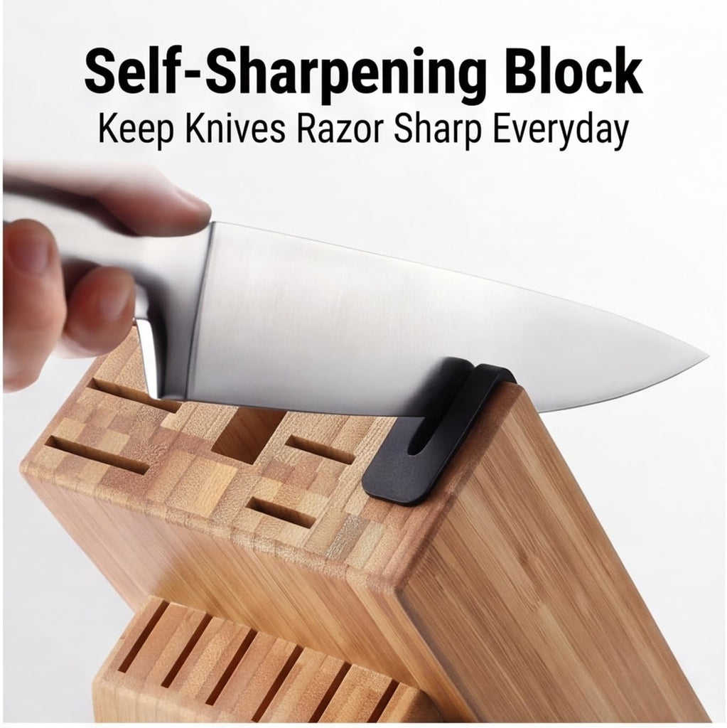 Knife Set Kitchen Steel Knife Block Set w Built-in Sharpener | German Forged Stainless Steel, 20 PC,Razor Sharp