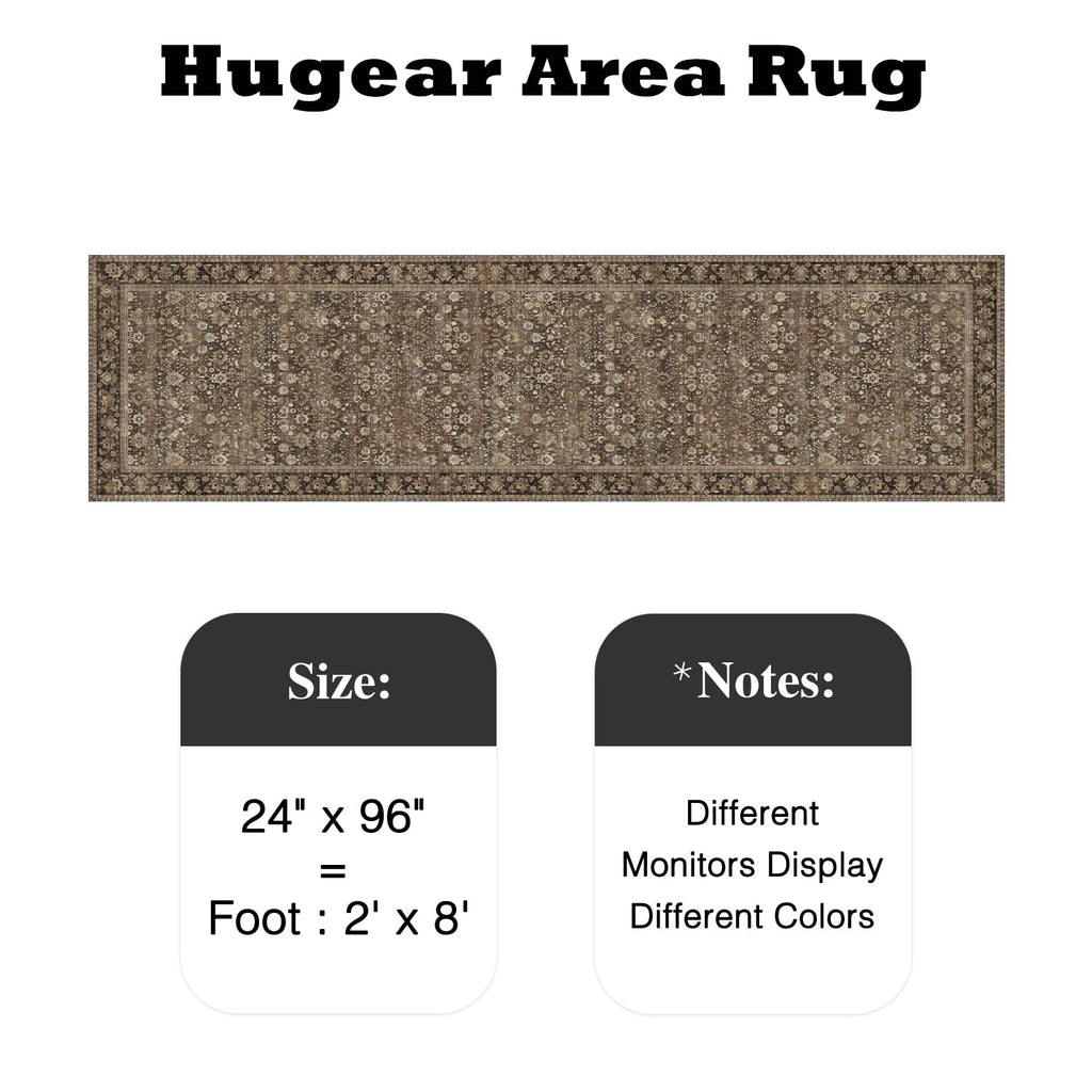 Brown Vintage Floral Washable Runner Rug