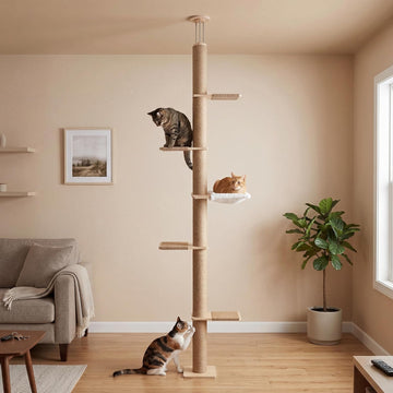 Floor to Ceiling Cat Tree, 5 Tier Adjustable Height Climbing Tower
