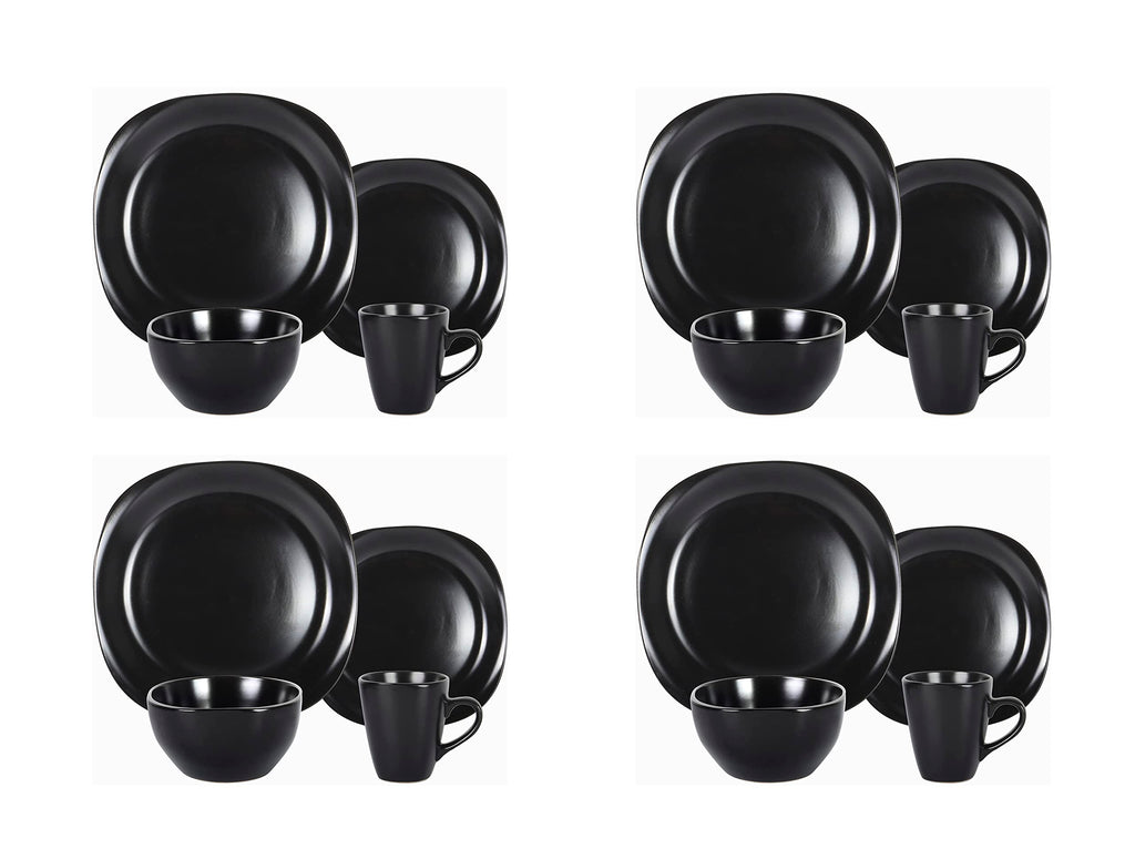 Stoneware Square 16pc Dinnerware Set, Matte Black