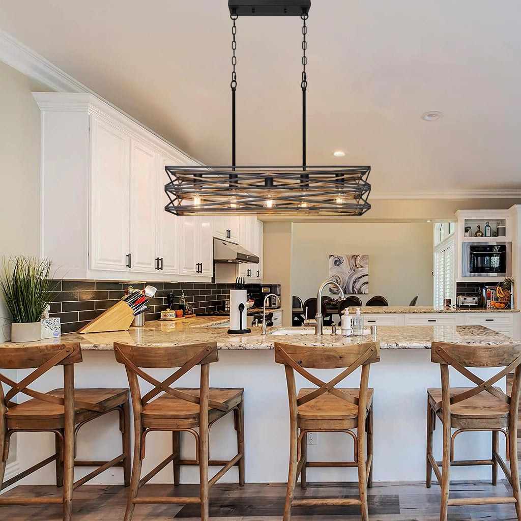 33.5''Farmhouse Dining Room Light Fixture, 5-Light Kitchen Island Lighting, Industrial Chandelier Over Table