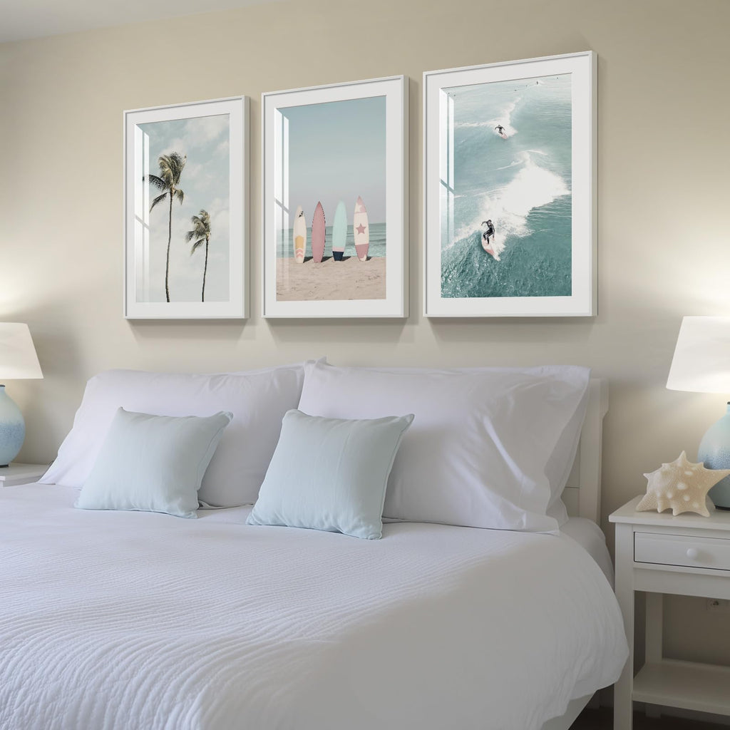 Framed Coastal Wall Art, 3 Piece Beach Artwork, 16x24 Inch