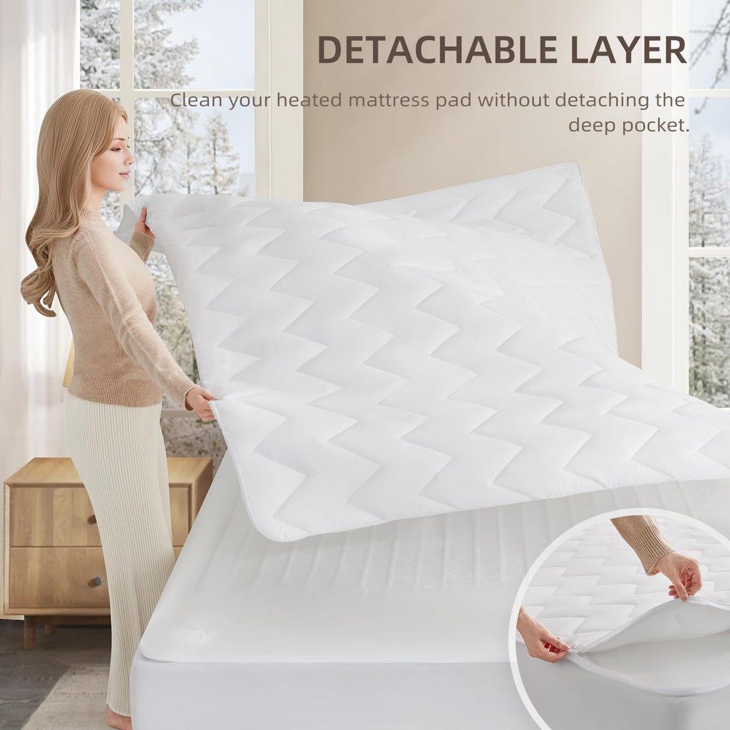 Premium Multi-Zone Electric Heated Mattress Pad, 78" x 80", Dual Controllers, 9 Heat Settings, 1-12 Hours