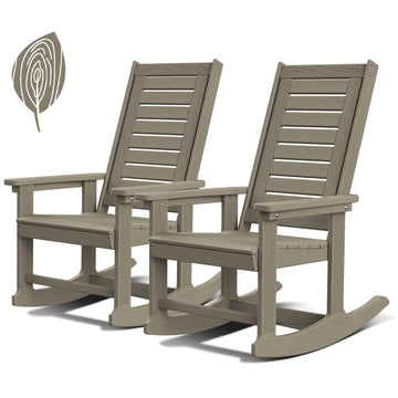 Outdoor Rocking Chairs Set of 2, HDPE Rocker, Desert Brown