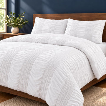 White Duvet Cover - Hidden Zipper with 8 Internal Ties, 3pc