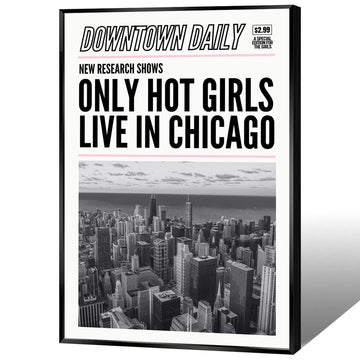 Retro Black And White Chicago Wall Poster Chicago Home Decor Trendy Chi Y2k Newspaper Headline Prints Illinois