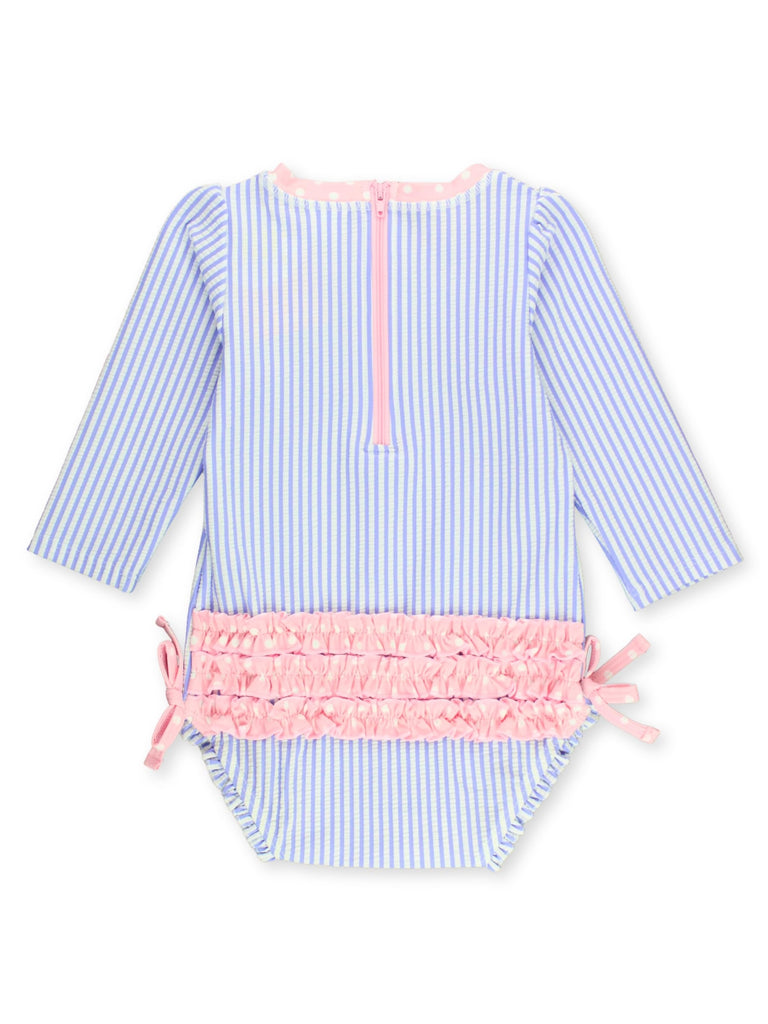 Baby Girls Seersucker Rash Guard - One Piece Swimsuit UPF 50+