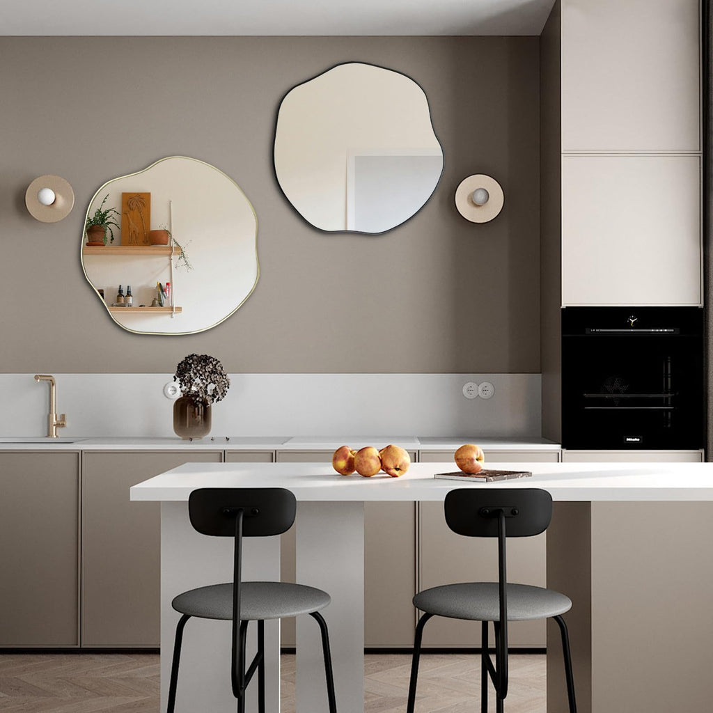25" Irregular Round Wall Mirror, Scalloped Frameless Mirror