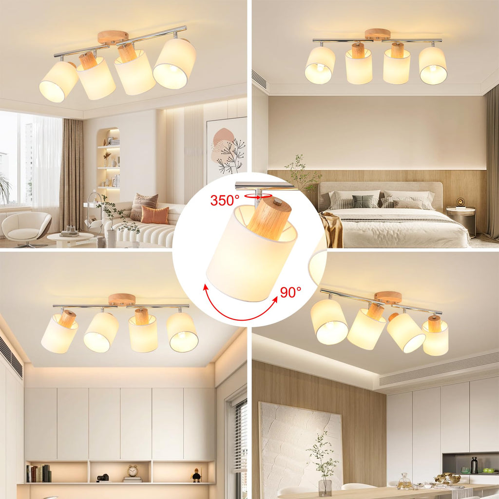 Track Lighting Kit Wooden Ceiling Spotlight Fabric Shades Rotatable