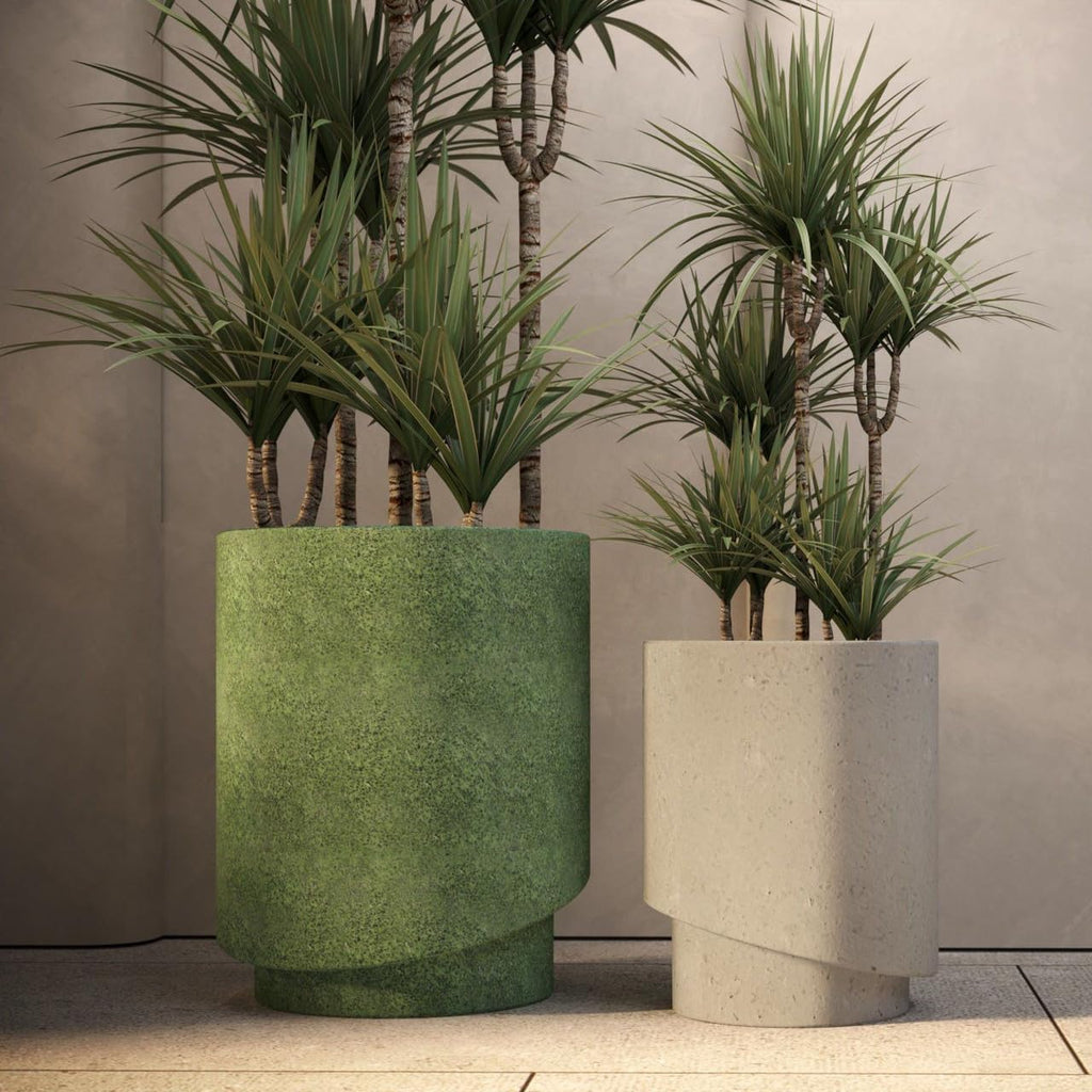 Damu' Cylindrical Fiberstone Indoor/Outdoor Planter - 15.5 Inch Diameter - White