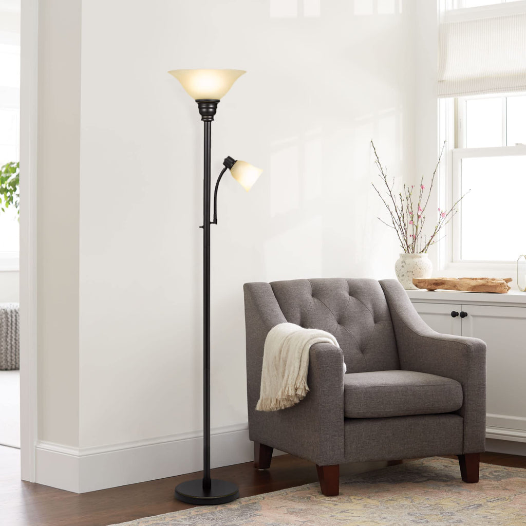 Transitional Uplight Floor Lamp with Reading Light, Standing Lamp, Living Room Light, LED Bulb NOT Included,71", Dark