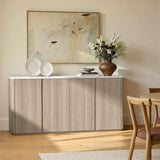 67" Sideboard Buffet Cabinet with Faux Travertine Texture, Storage Credenza with 4 Doors & Adjustable Shelves