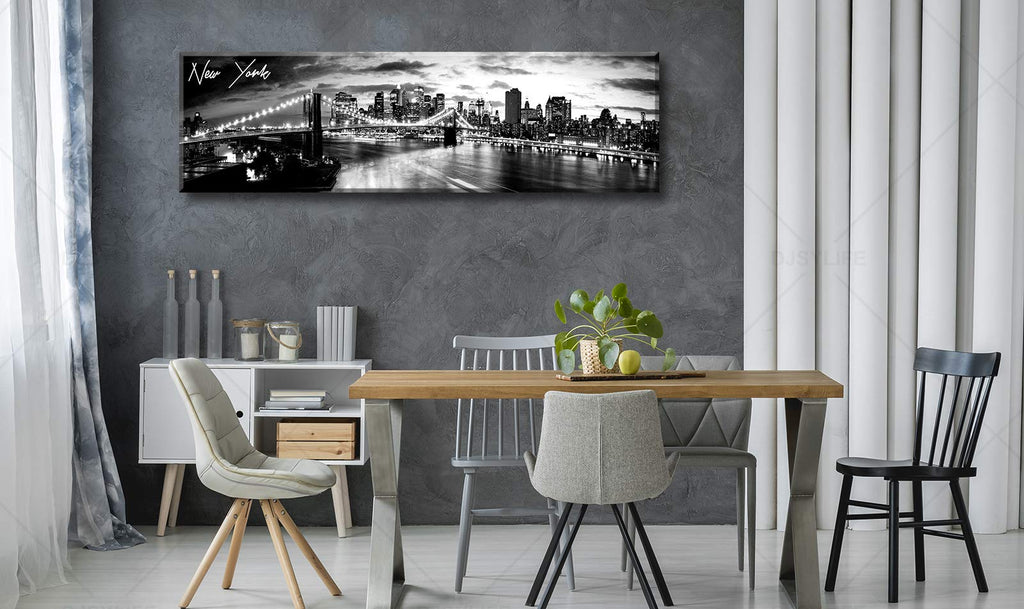 York Skyline Canvas Wall, B&W Brooklyn Bridge Print 13.8×47.3