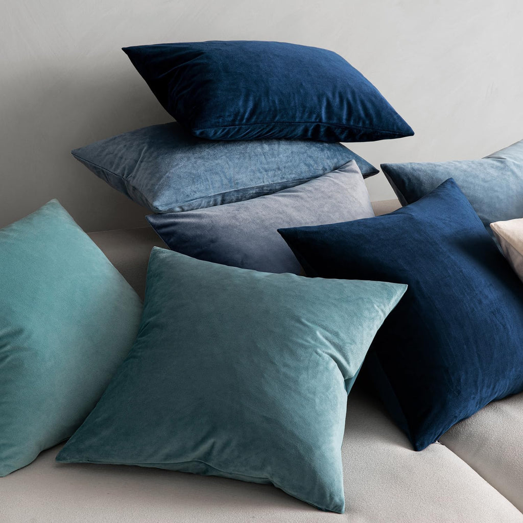 Velvet Throw Pillow Covers 18x18 Inch, Pack of 2 - Dark Blue, Super Soft Decorative Square Cushion Cases Modern