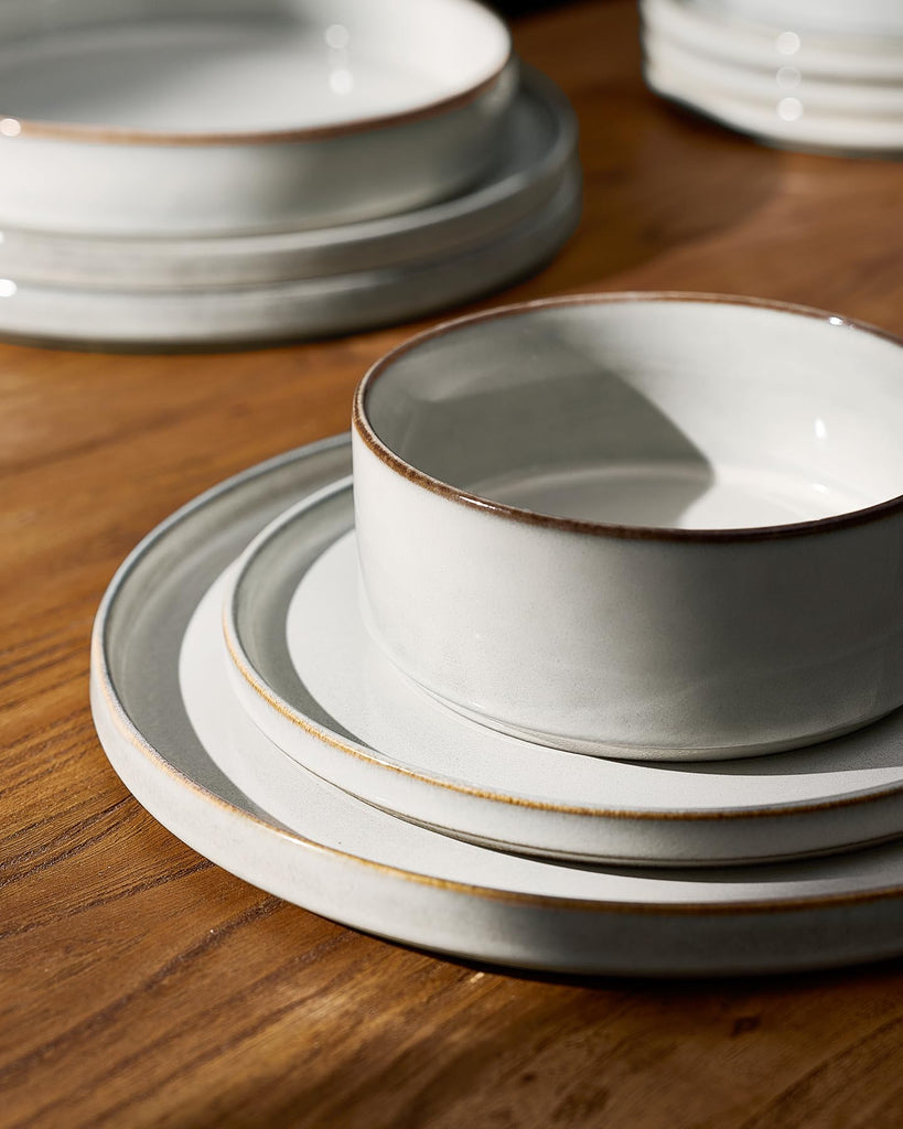 Annecy 12-Piece Stoneware Dinnerware Set, Grey White