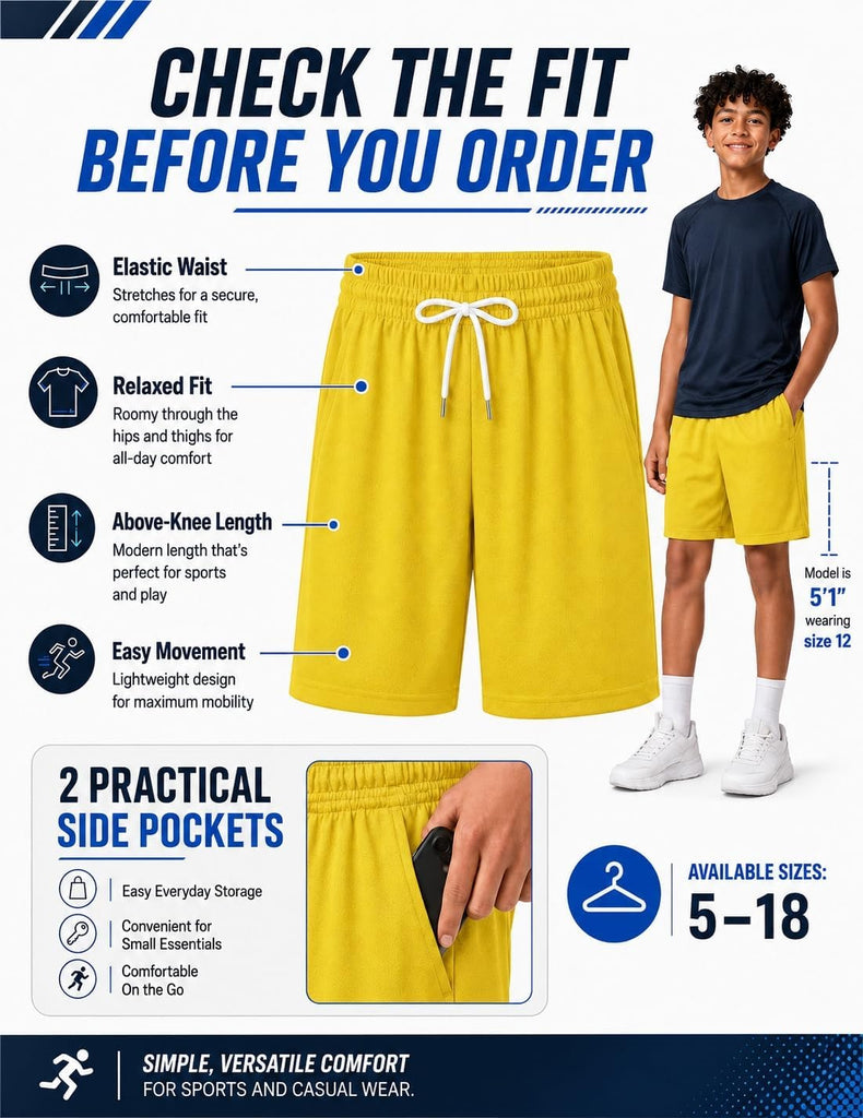 Boys Athletic Shorts Mesh Basketball Soccer Shorts Breathable Quick Dry Running Gym Shorts for Youth