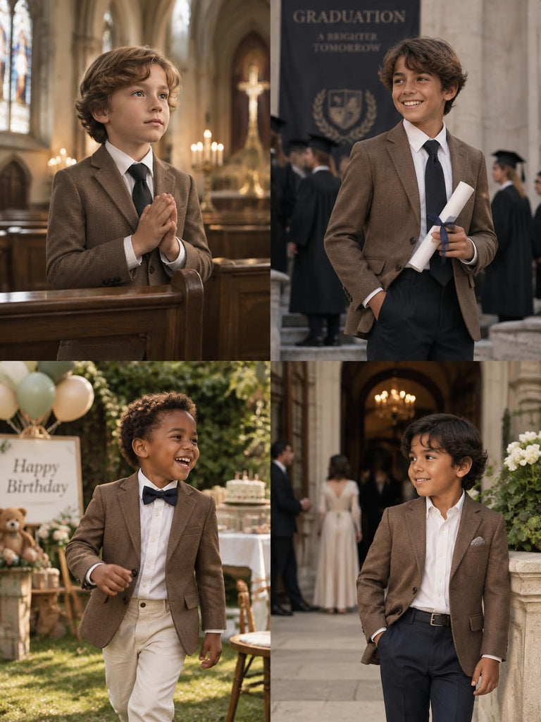Retro Tweed Boys Jacket Suits Blazers Herringbone Slim Sport Coat Kids Boy