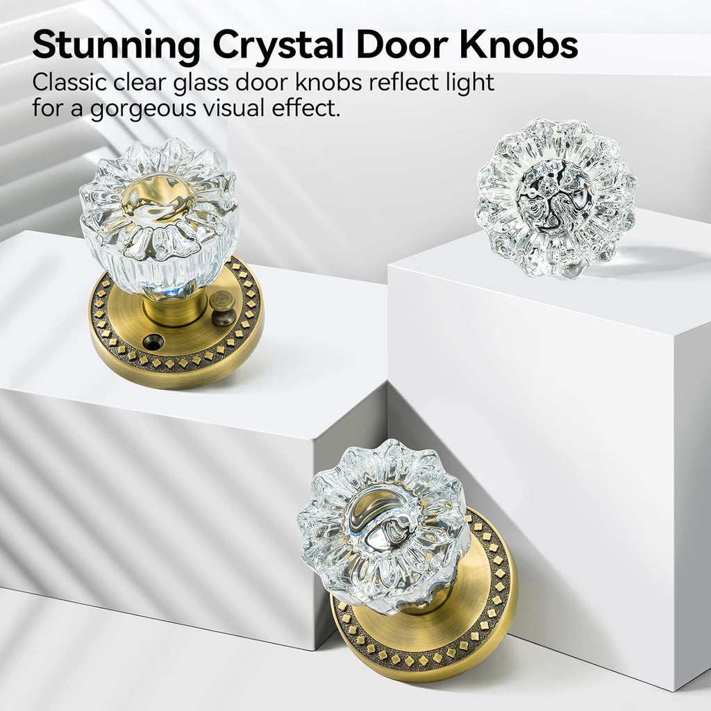 Glass Door Knobs, Antique Brass Door Knobs Interior, 5 Pack