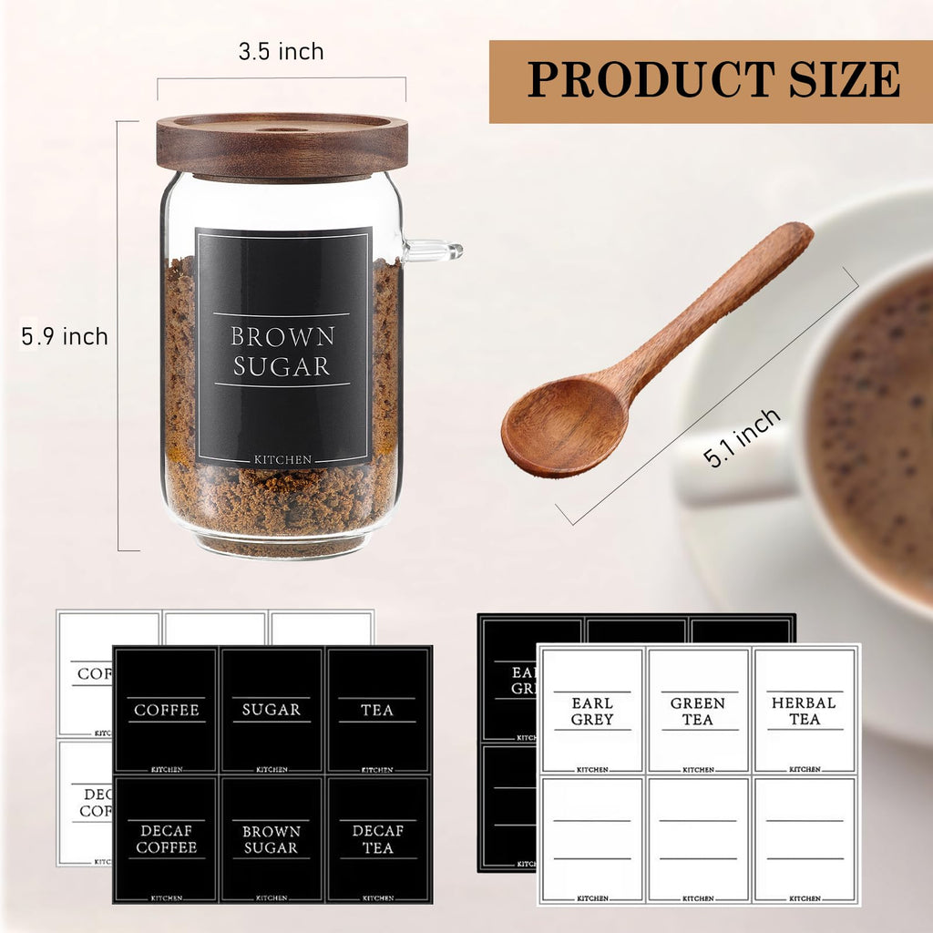 Coffee and Sugar Container Set, Glass Coffee Jars with Wooden Lids
