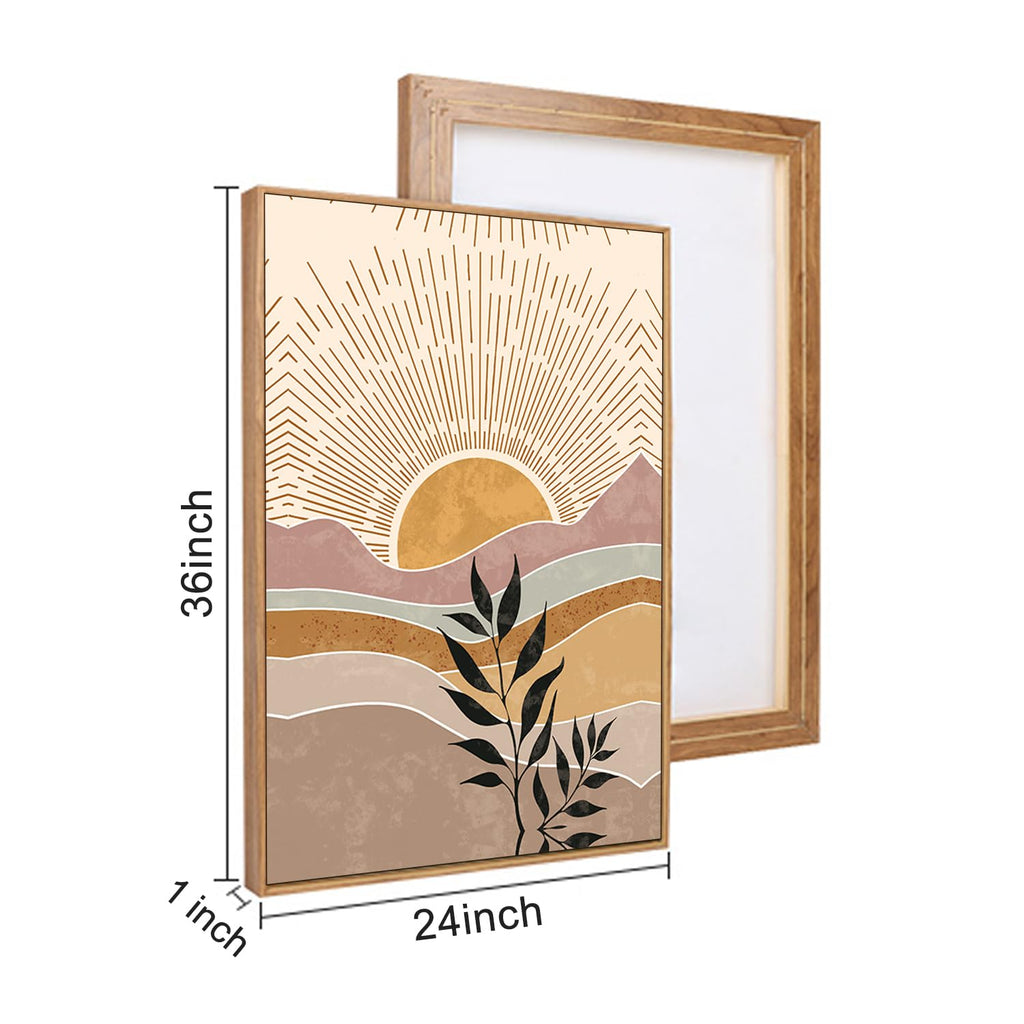 Boho Framed Canvas Wall Art Prints, Set of 3 Mid Century Modern Wall Decor, Nature Plants Desert Sun Art Paintings