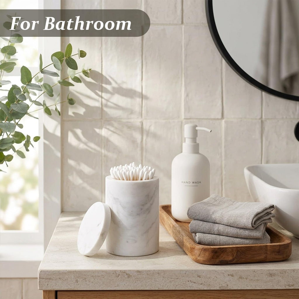 Natural Marble Canister with Lid, Non-slip Large Storage Container