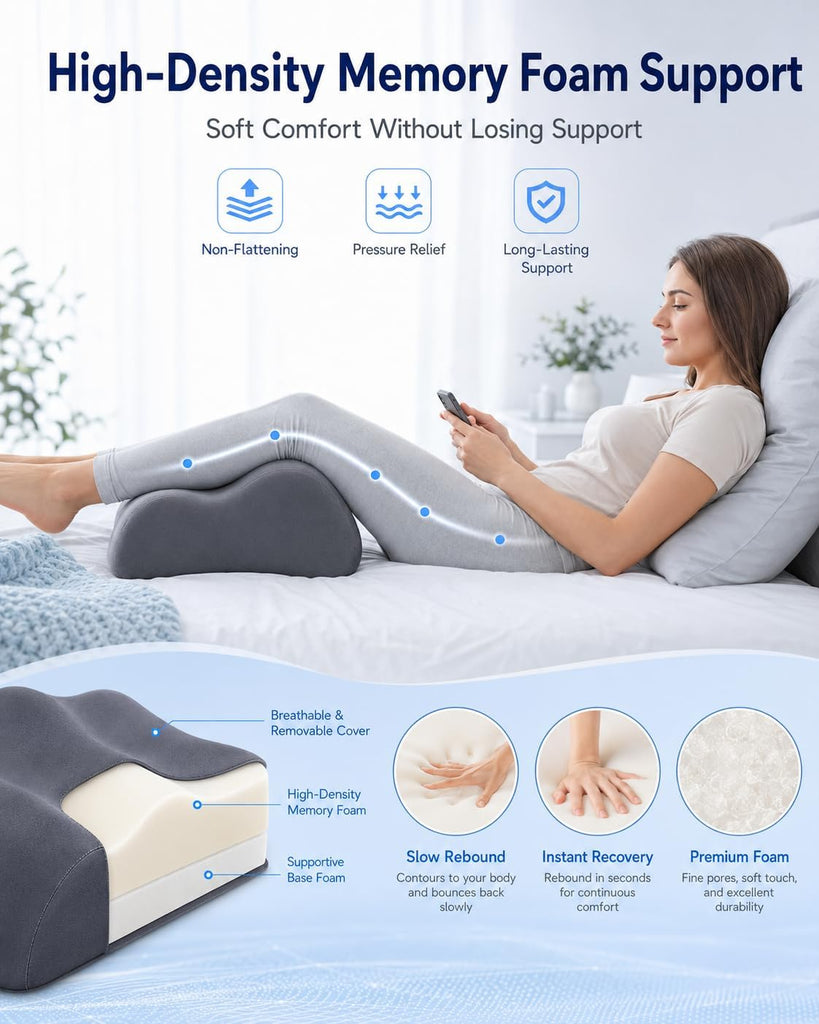 Knee Pillow for Back Sleeping, 5.7" Memory Foam Leg Pillow | Yoga Bolster Pillow, Support Pillow Between Legs for