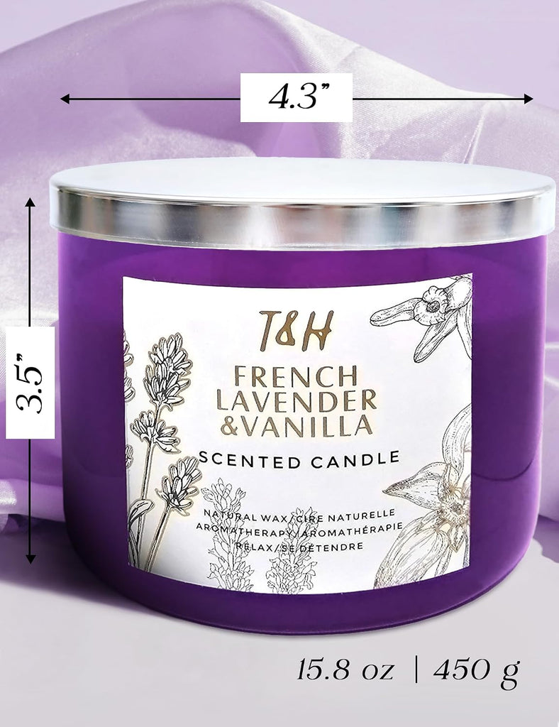 French Lavender Vanilla Large 3-Wick Soy Scented Candle, 15.8 oz