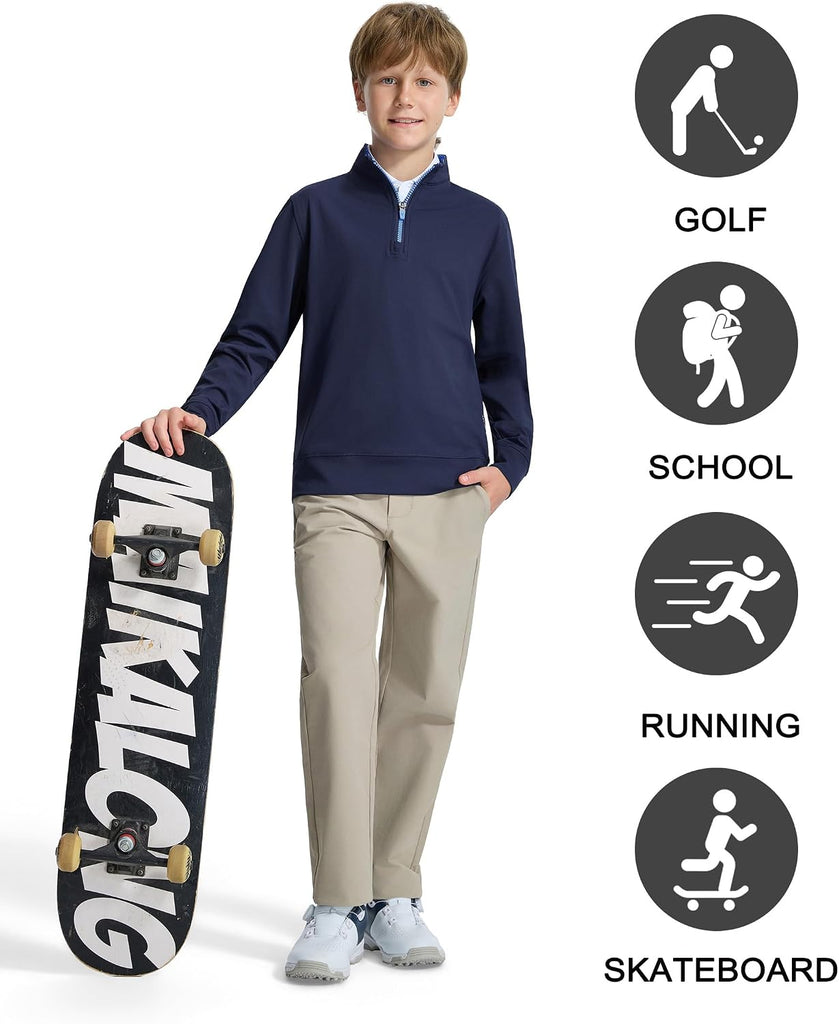 Boys Quarter Zip Pullover Solid Golf Youth Sweatshirt for Kids