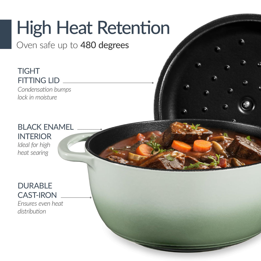 6-Piece Cast Iron Cookware Set, Ceramic Coated 6Qt Dutch Oven, 2Qt Skillet W/Lid, 10" Grill Pan W/Press, Non-toxic