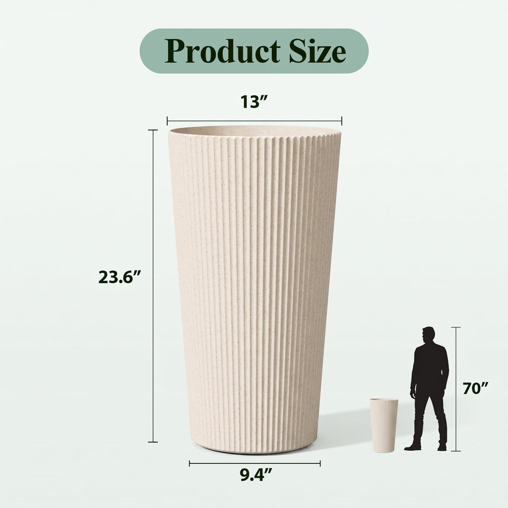 24" Tall Planters for Outdoor Plants with Insert, Set of 2 Cream