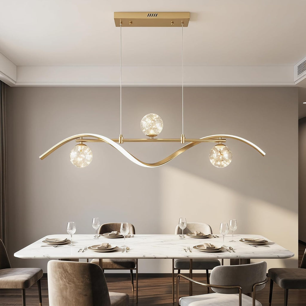 Modern 40.2 Inch Gold Linear LED Chandelier, Dimmable Kitchen Island Lighting with Remote, 4-Light Hanging Pendant